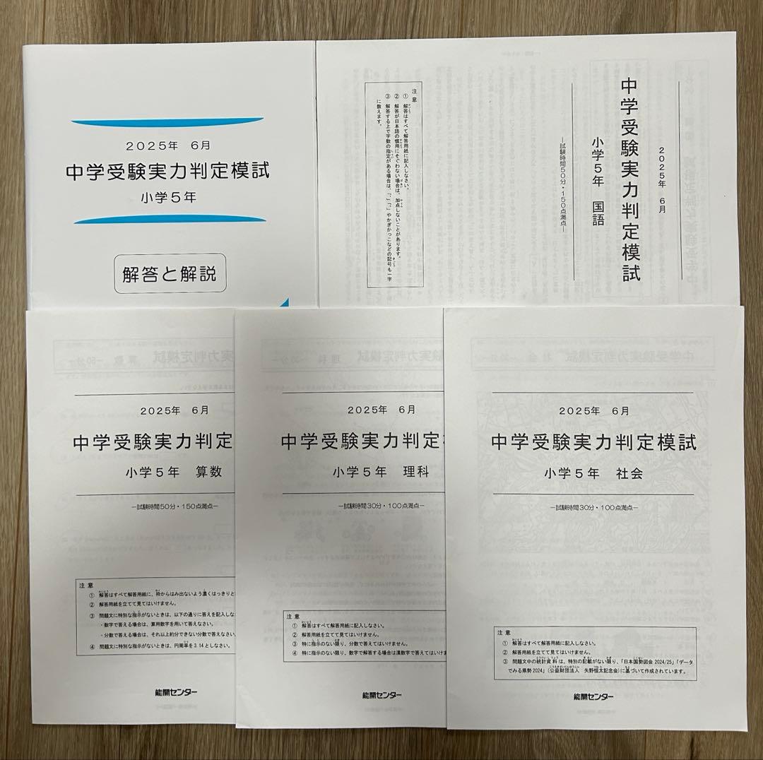 能開センター2025年度小5 実力判定テスト・到達度判定テスト 1年分