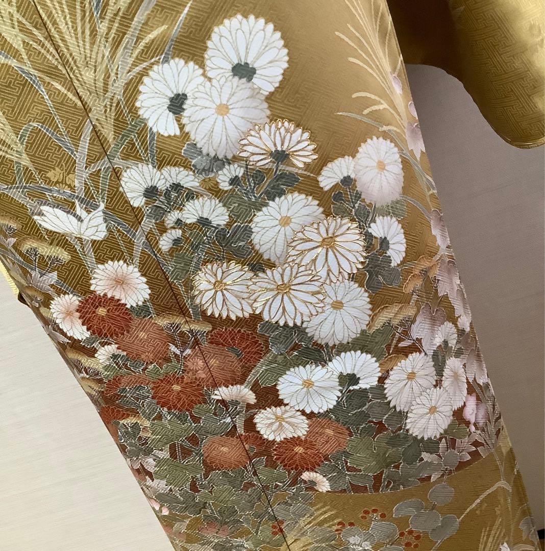 新品正絹訪問着 駒刺繍 花蝶文 金彩 ⑩( 黒留袖、紬、袋帯なども出品
