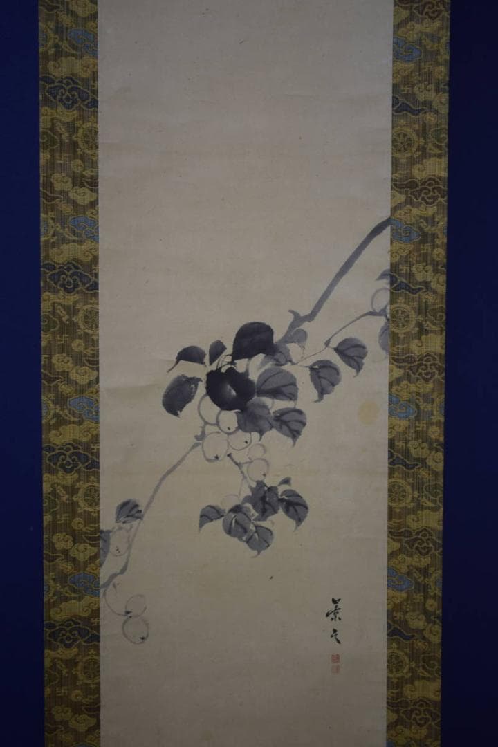 真作/松村景文/青梅/桐共箱付/布袋屋掛軸HI-954