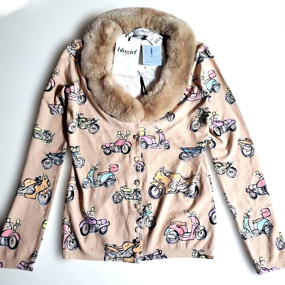blugirl　バイク柄　総柄　長袖　カーディガン　ファー　ピンク　イタリア製 tb507143_4.jpg