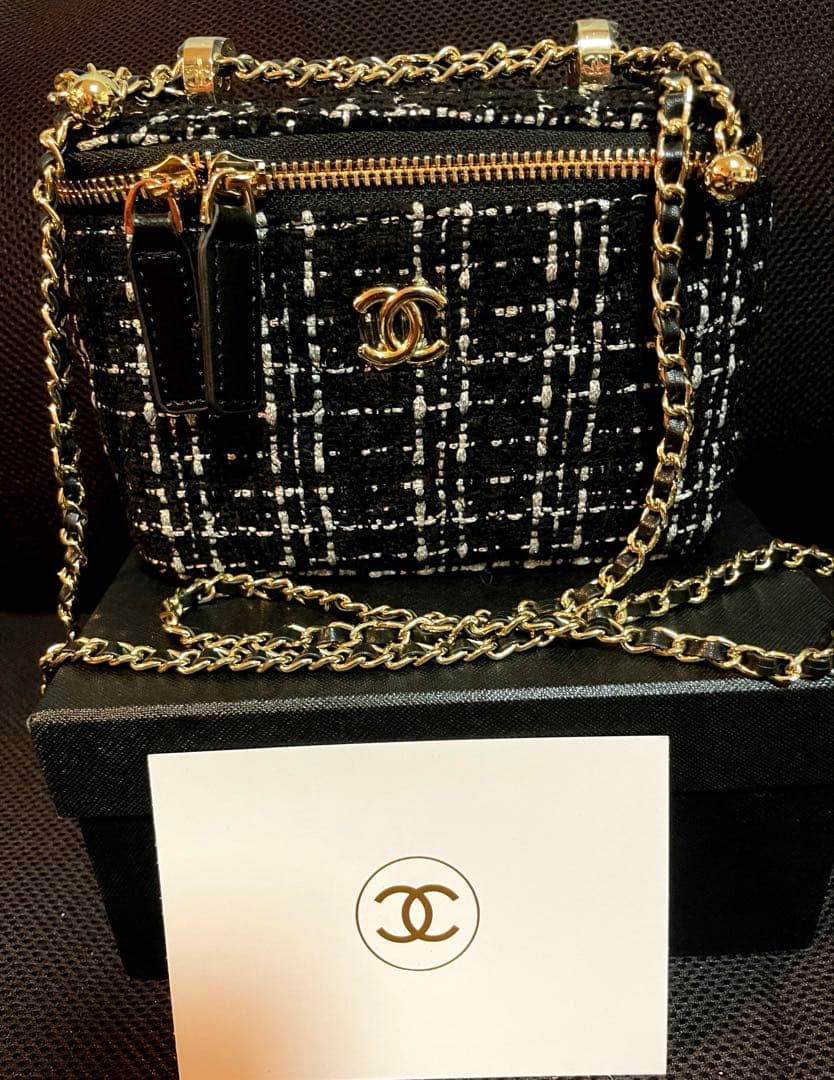 CHANEL シャネル　ツイードバニティチェーン　ショルダーバッグ　ノベルティ CHANEL ショルダーバッグ ブラックツイードバニティノベルティ｜Yahoo