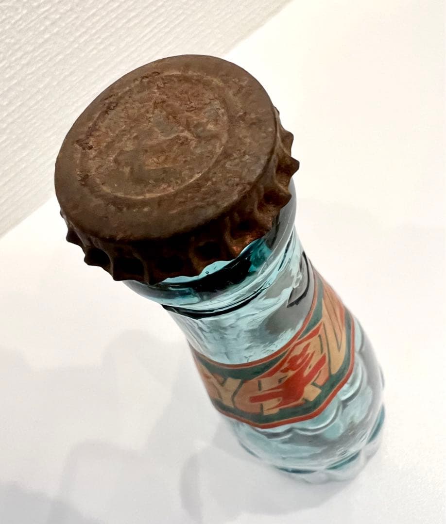 アンティーク イチゴ水瓶 型吹きガラス 昭和初期 蓋・ラベル有り 希少