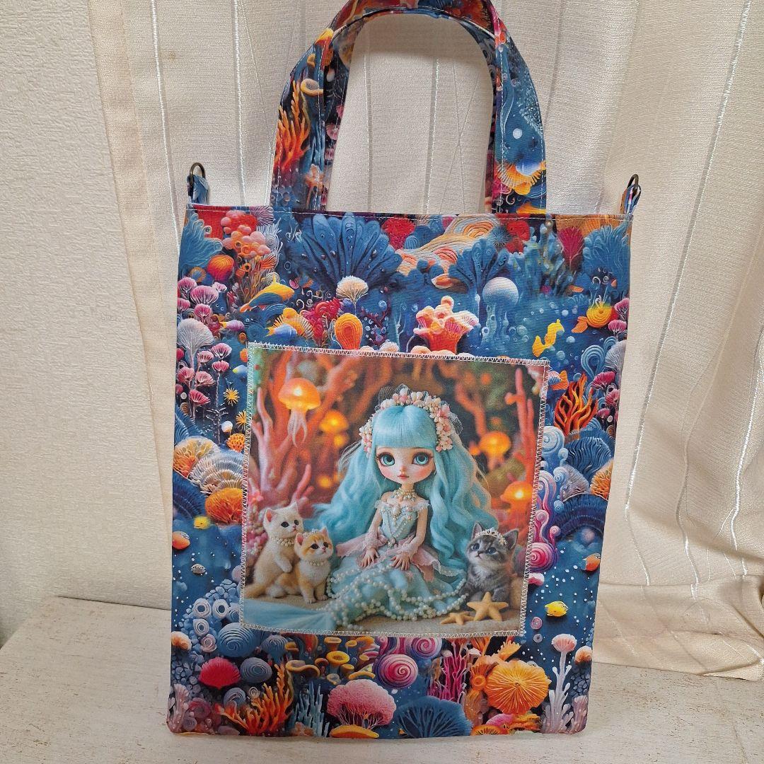 激レアねこと女の子パネル生地 ハンドメイド まちなしバッグ 布バスケット