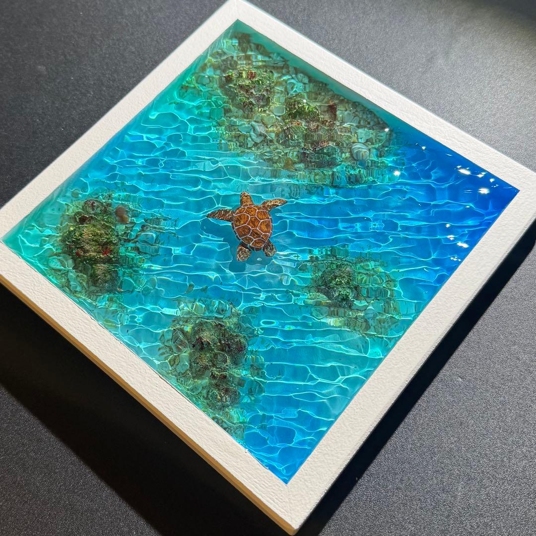 ウミガメ レジンアート オーシャンアート ホヌ 海 アート 波紋 アート