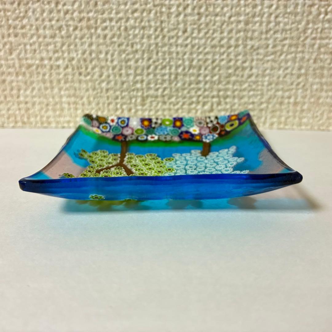 ベネチアンガラス ミルフィオリ プレート スクエア ガラス 豆皿