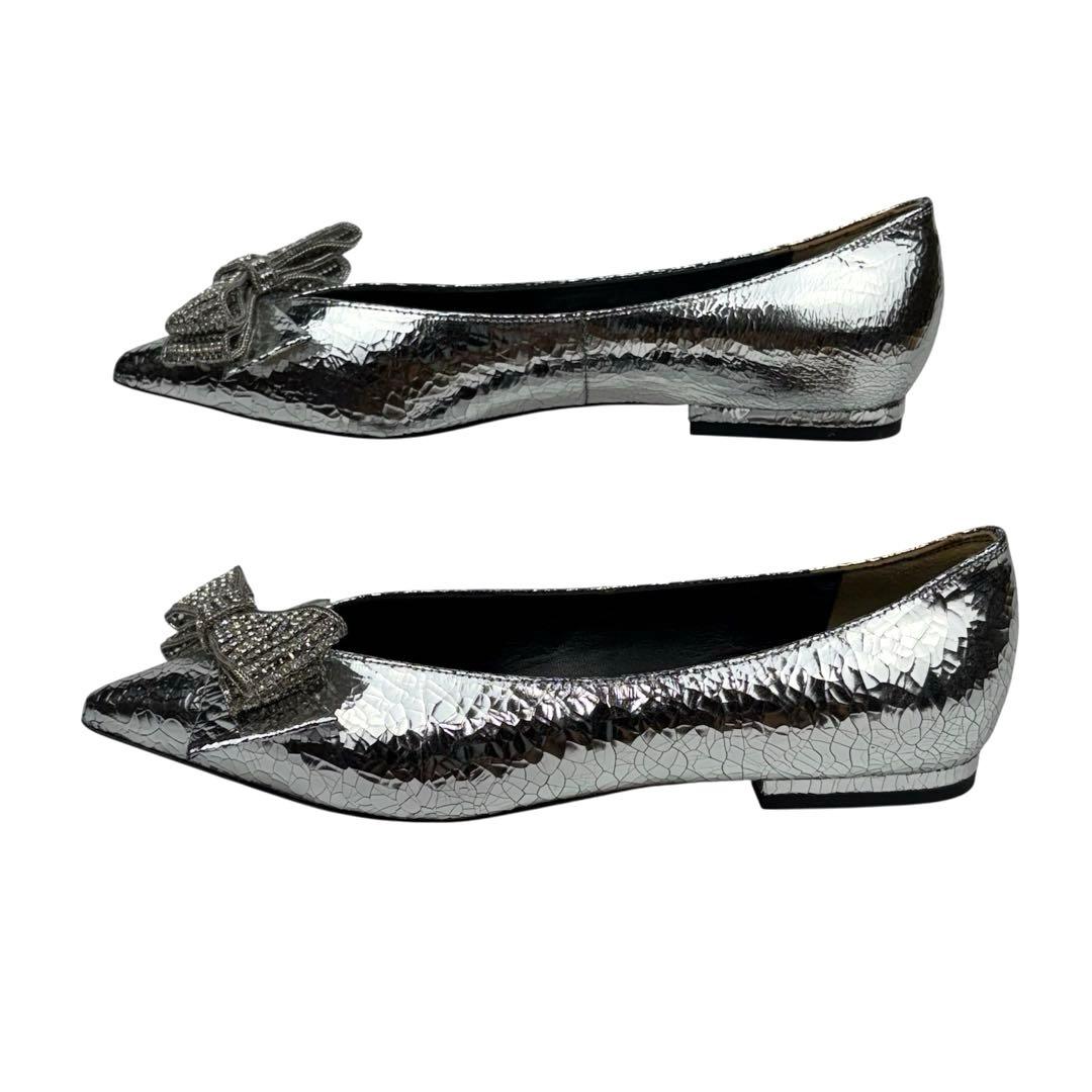 ✨新品同様✨ピッピシック　ビジュー　リボン　フラット　シルバー　24.5cm