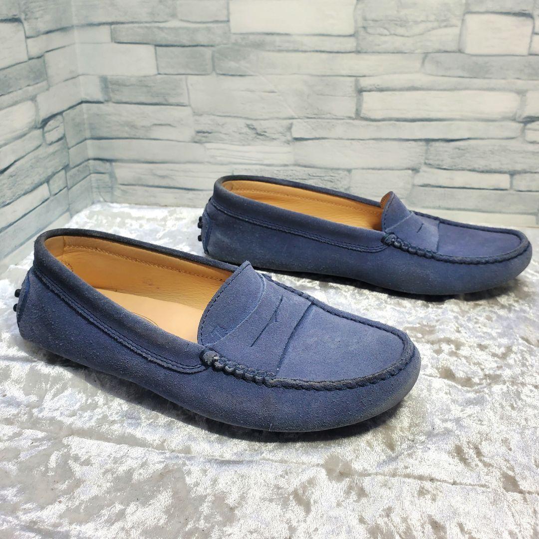 TOD'S トッズ 23cm ローファー スエード くすみカラー ブルー 36