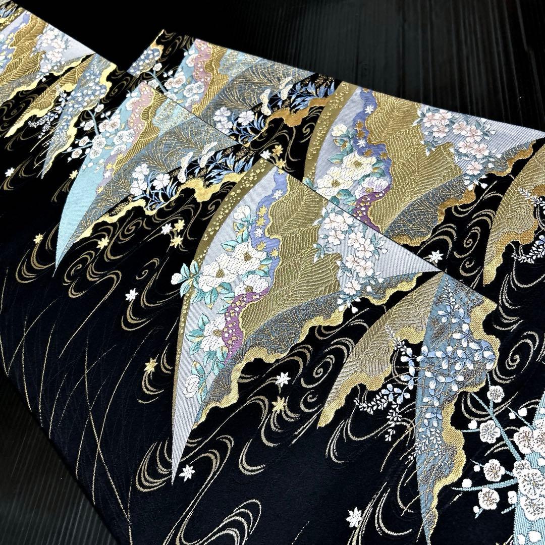 正絹　袋帯《水面　花々》