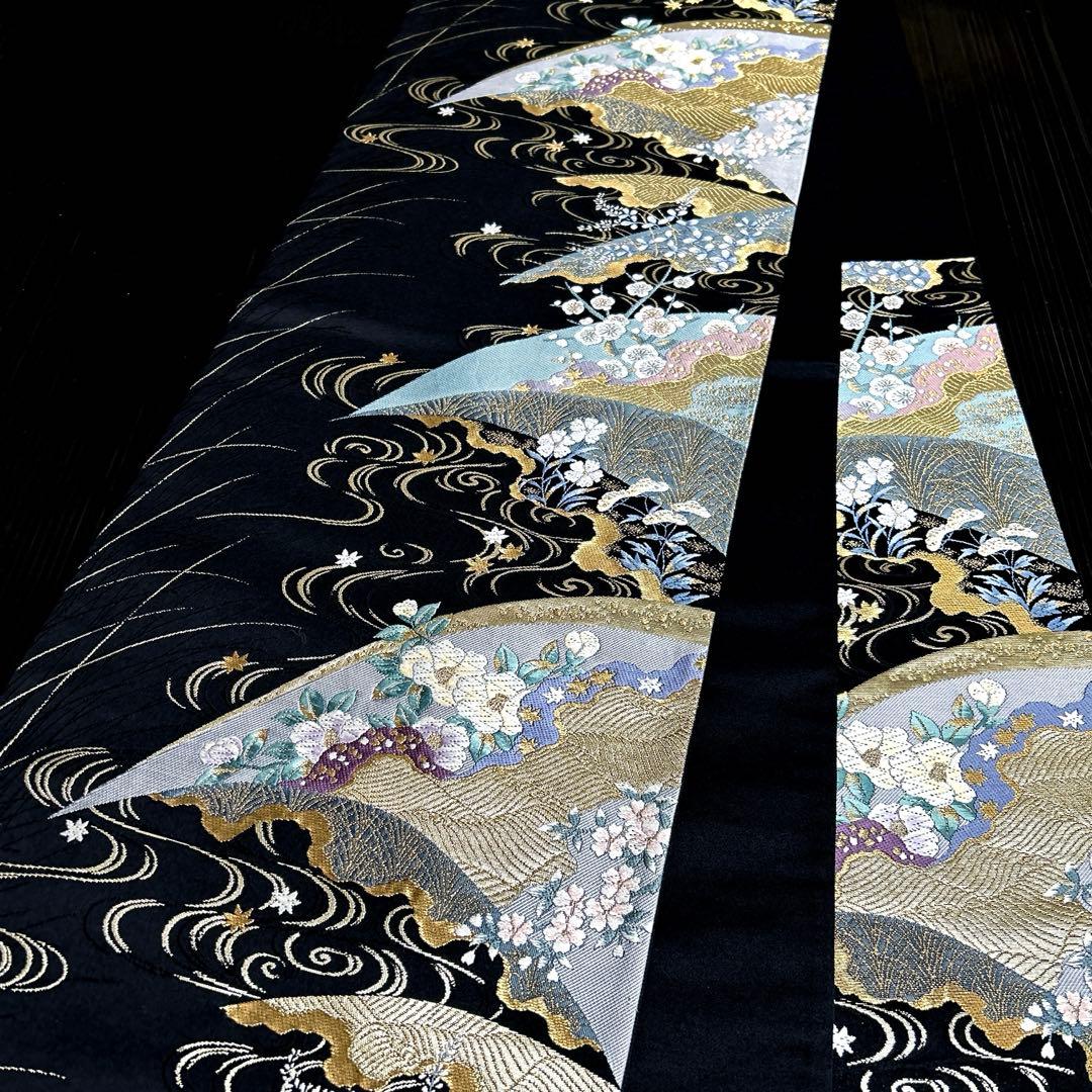 正絹　袋帯《水面　花々》