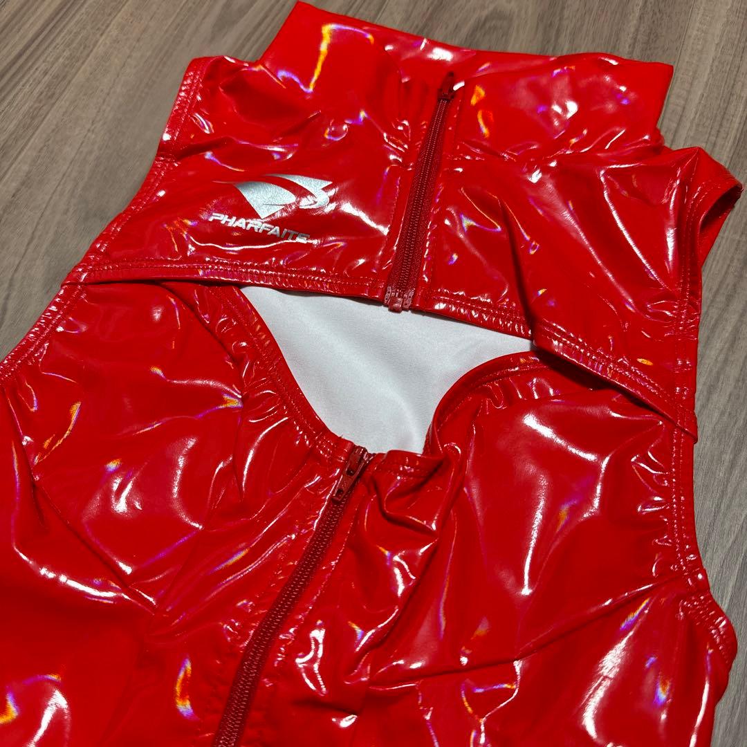 Pharfaite オーロラエナメルオープンバストスイムウェア レッド 新品