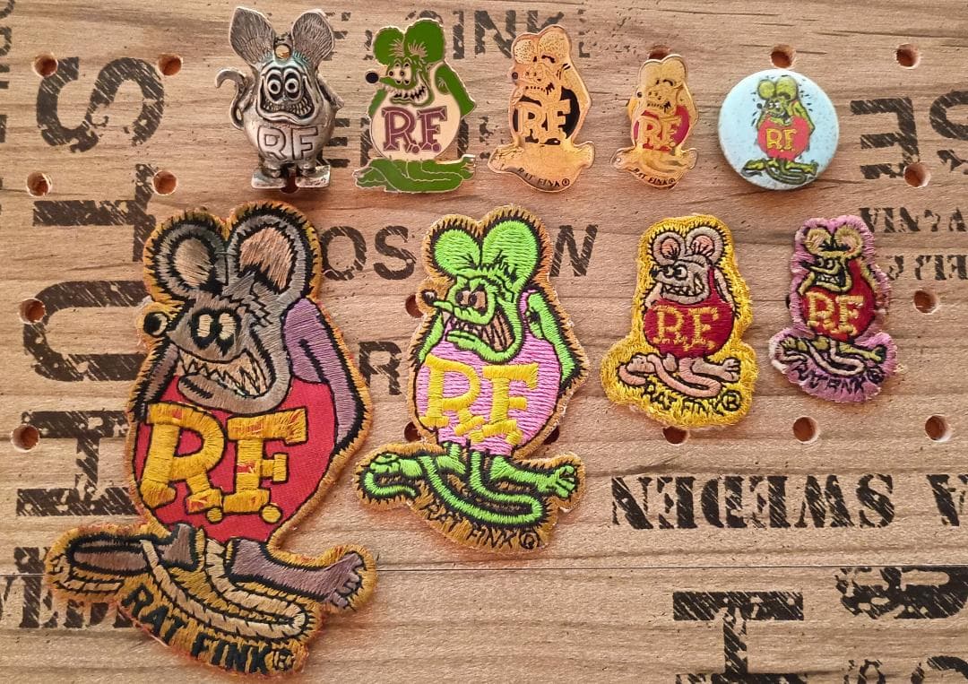 ラットフィンク ピンバッジ 缶バッジ ワッペン 9点セット RATFINK ラットフィンク ピンバッジ 缶バッジ ワッペン 9点セット RATFINK