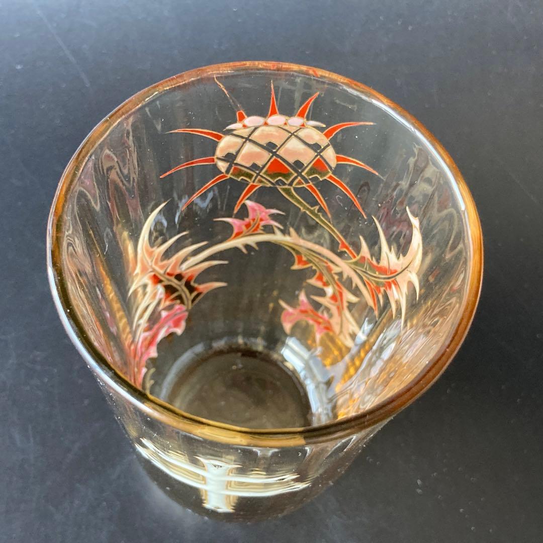 エミール・ガレ 初期 薊とロレーヌ十字文グラス タンブラー エナメル彩