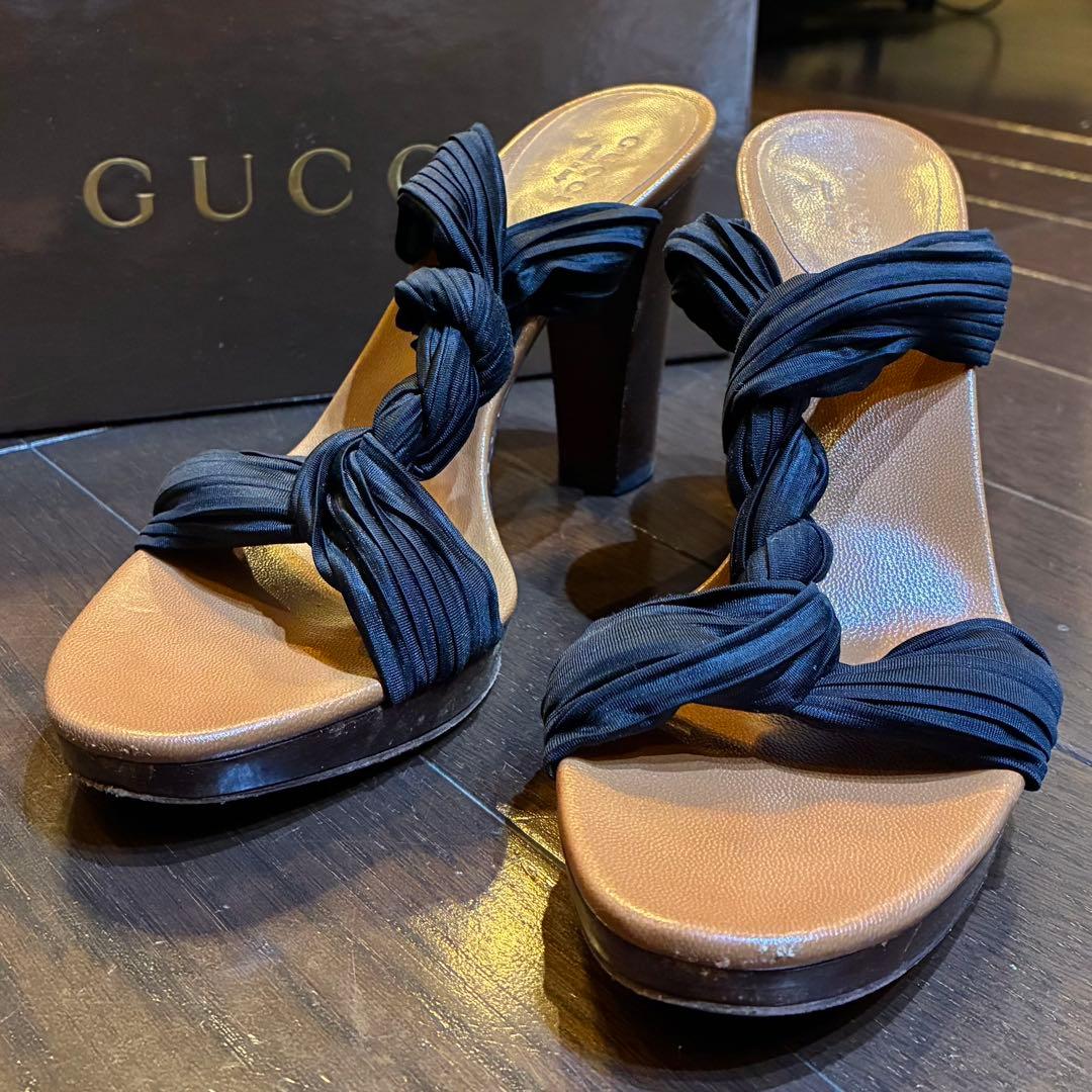 GUCCI ブラック ヒールサンダル 351/2 - メルカリ