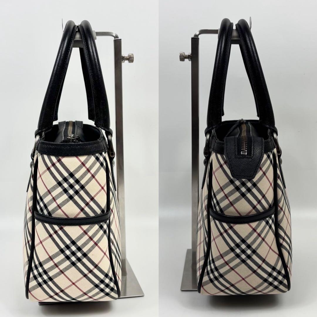 極美品 バーバリー ハンドバッグ キャンバス 革 スクエア ロゴエンボス