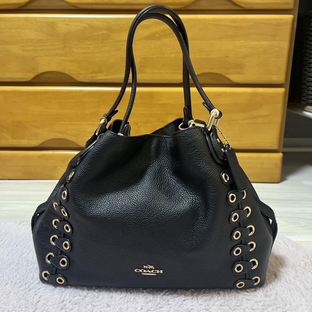 COACH レザー ハンドバッグ ブラック - メルカリ