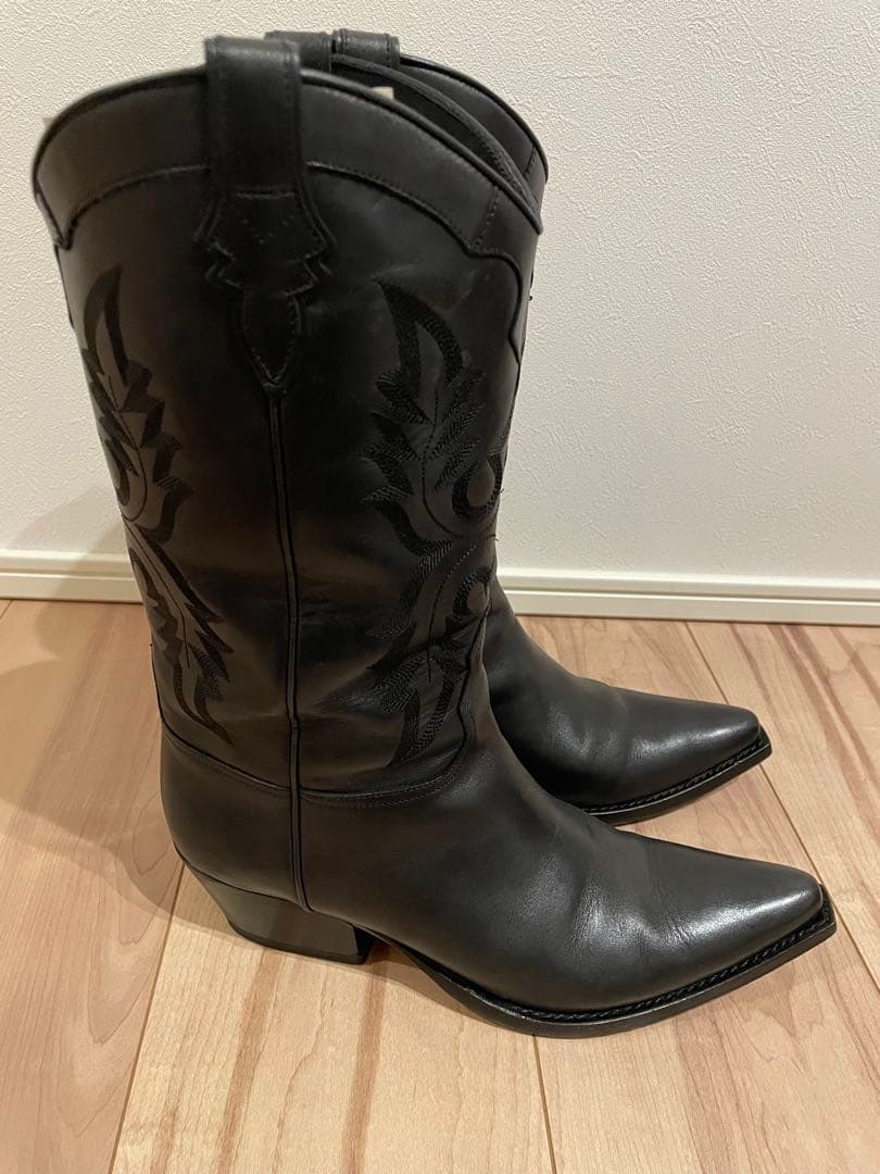 サルトル ウエスタンブーツ ブラック 刺繍 黒 38 1/2 24.5cm