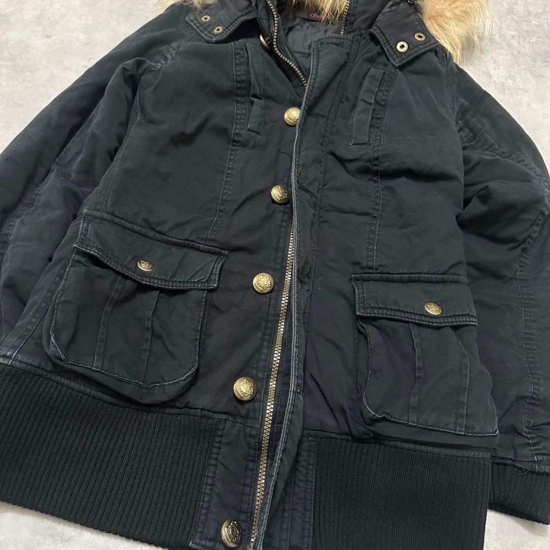 平成ギャル y2k リアルファー付きミニタリーモッズコート 黒 グランジ