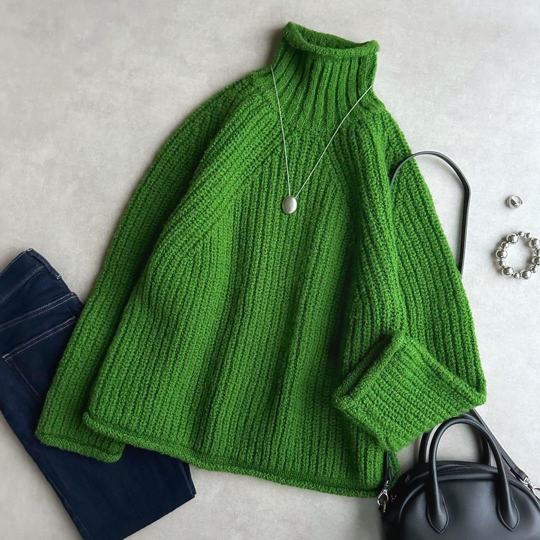 美品△BATONER バトナ―//ウォールヤーンシグネチャータートルネック 緑