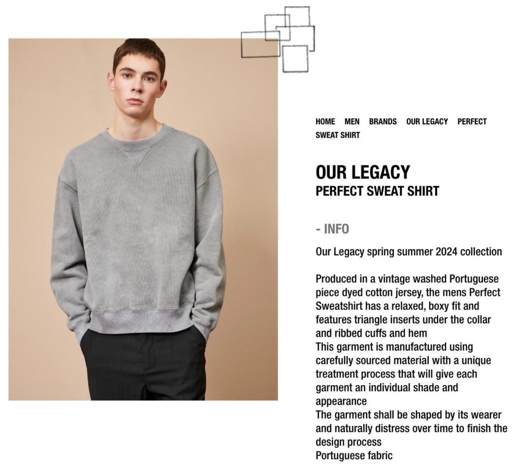 ☆24SS OUR LEGACY グレー クルーネック スウェット シャツ 44