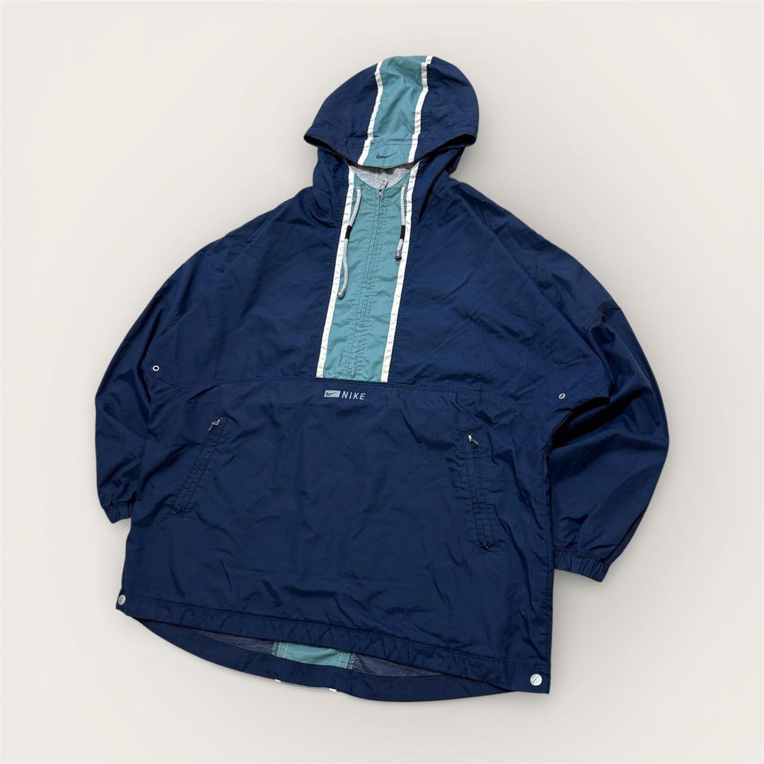 美品90s NIKE ナイキ アノラックパーカー ナイロンジャケット 紺 白
