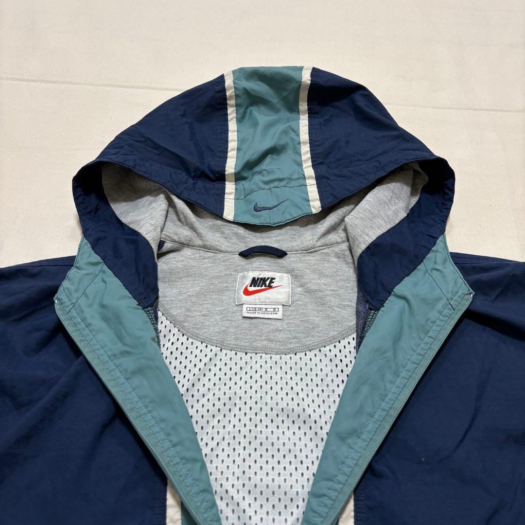 美品90s NIKE ナイキ アノラックパーカー ナイロンジャケット 紺 白