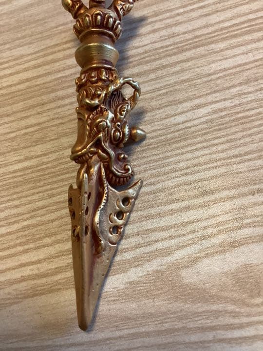 《 チベット密教　新品 》 プルパ　金メッキ　龍　ドラゴン　五鈷杵　金剛杵　57