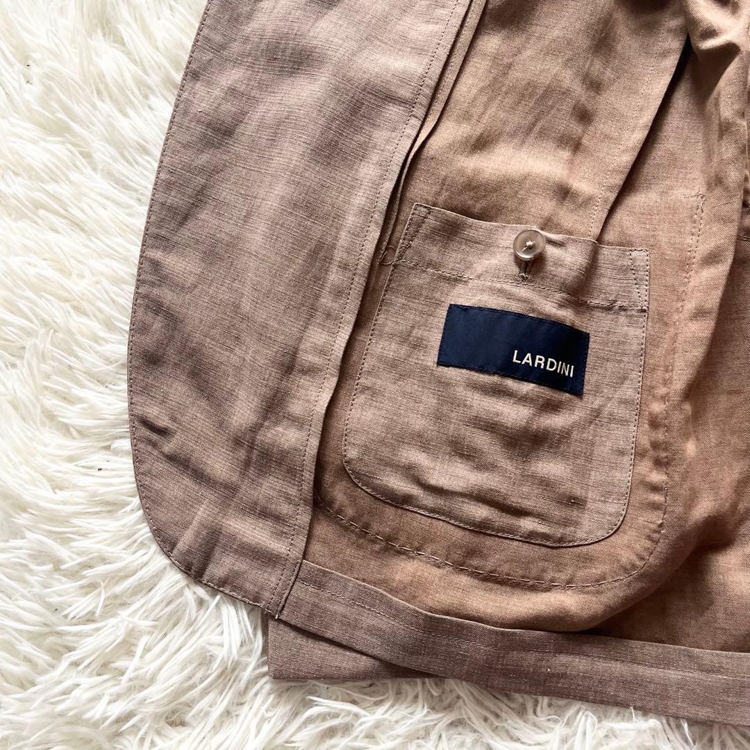 <美品>LARDINI 新ロゴ ブラウン 春夏 リネン テンセル ジャケット48 美品>LARDINI 新ロゴ ブラウン 春夏 リネン テンセル ジャケット48
