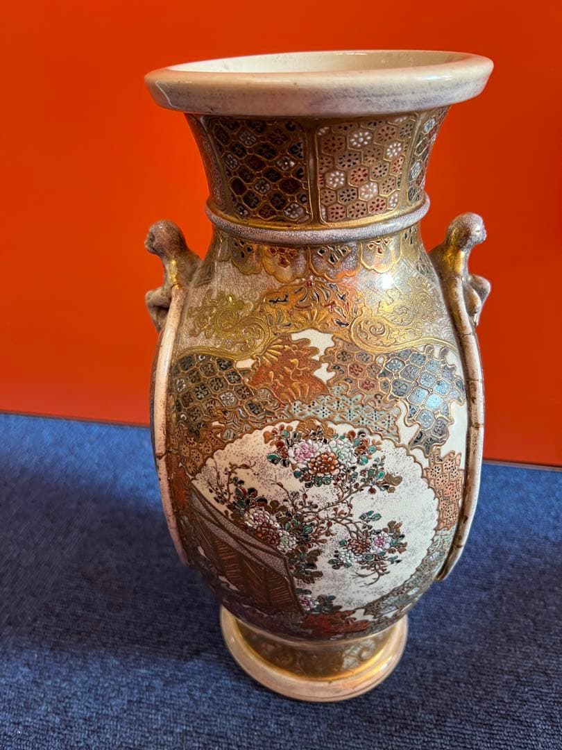 891 明治時代 薩摩焼 金彩人物 金蘭手 花瓶 時代物 - メルカリ