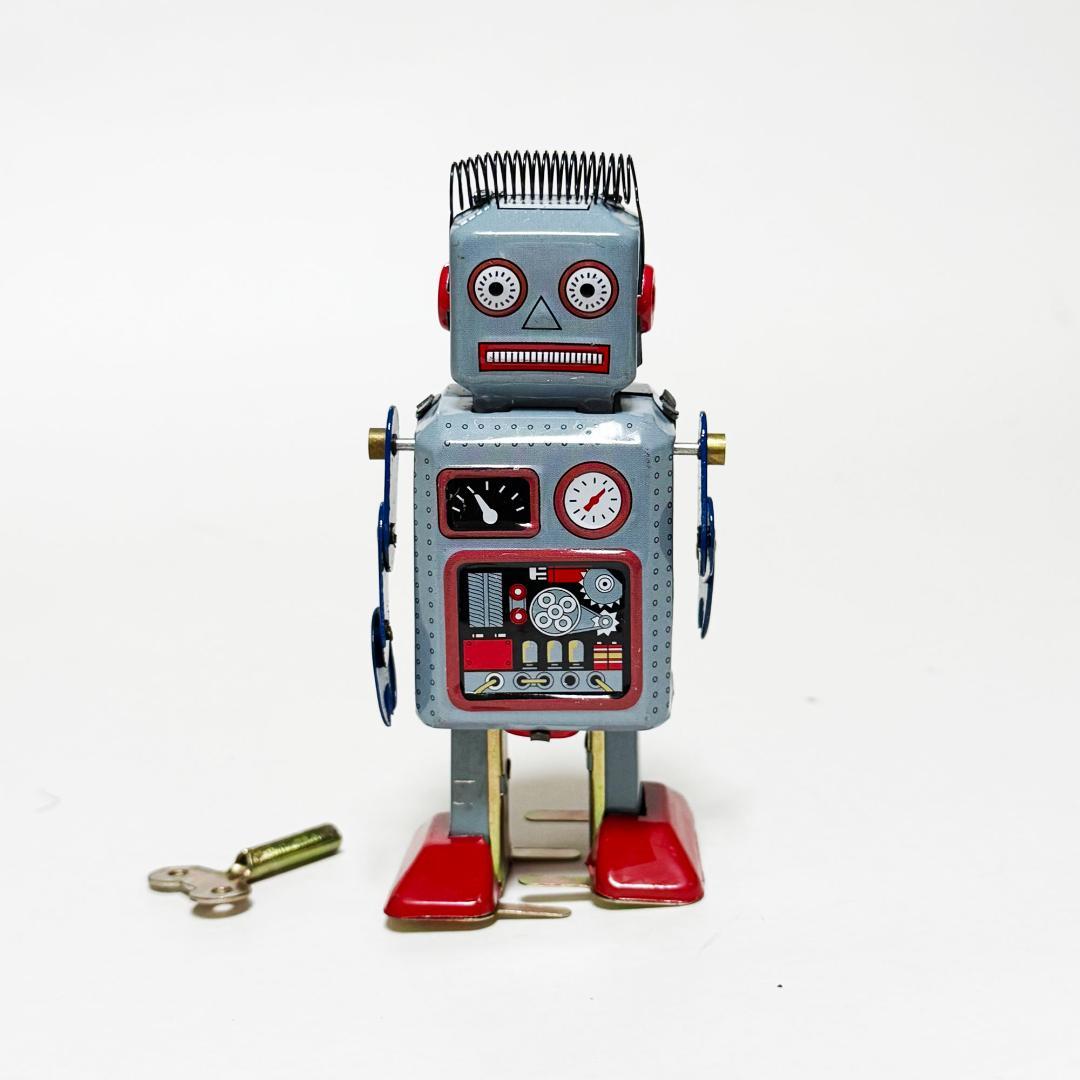 □昭和レトロ ブリキゼンマイ式歩行ロボット/ブリキロボット/ミニ