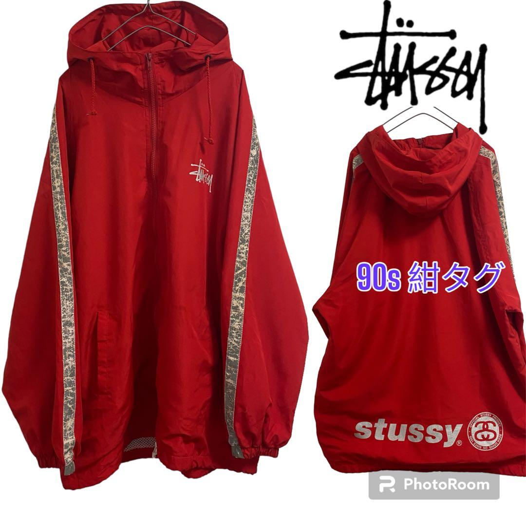 OLD STUSSY ナイロンジャケット　レッド　L　90s 　紺タグ OLD STUSSY ナイロンジャケット レッド L 90s 紺タグ - メルカリ