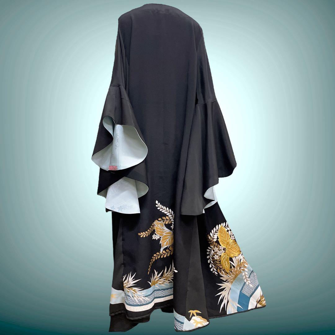 留袖着物ガウン ドレスガウン 羽織 着物リメイク 和装 黒 B80119