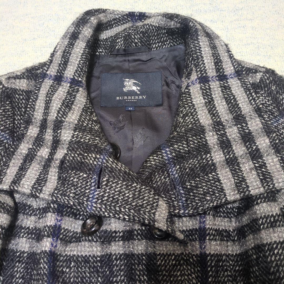 バーバリーロンドン モヘヤ混 ウールコート ノバチェック シャドー