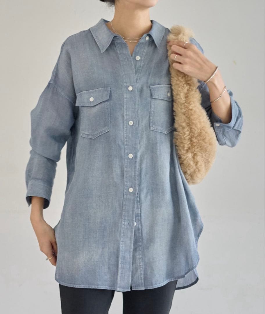 ビアズリー 《FRIPIER》シフォンデニムシャツ　Fサイズ