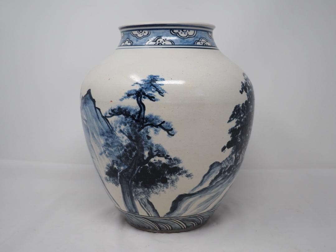 染付　山水図　花瓶　道六？　壺　-SO