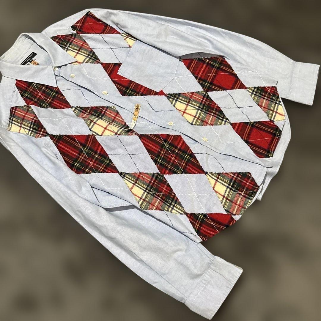 クリーニング済み。コムデギャルソン アーガイル柄パッチワークシャツ