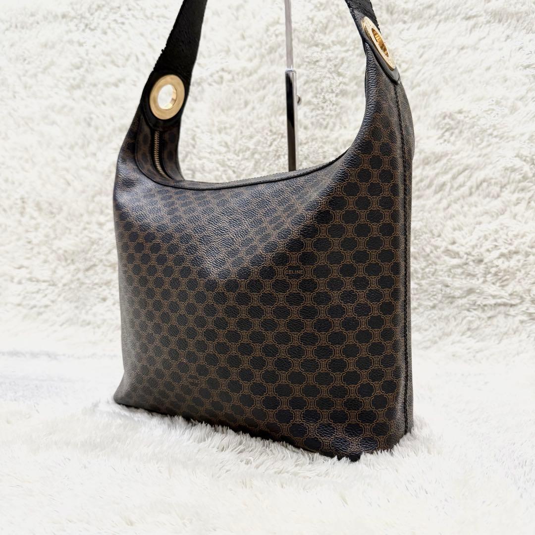CELINEセリーヌ 黒マカダム ワンショルダーバッグ サークルロゴ PVC
