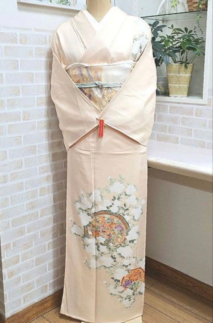 再販◯淡色◯ペールオレンジ訪問着4点セット 楽天市場】訪問着 レンタル 正絹 〔付下げ 訪問着レンタル〕訪問着