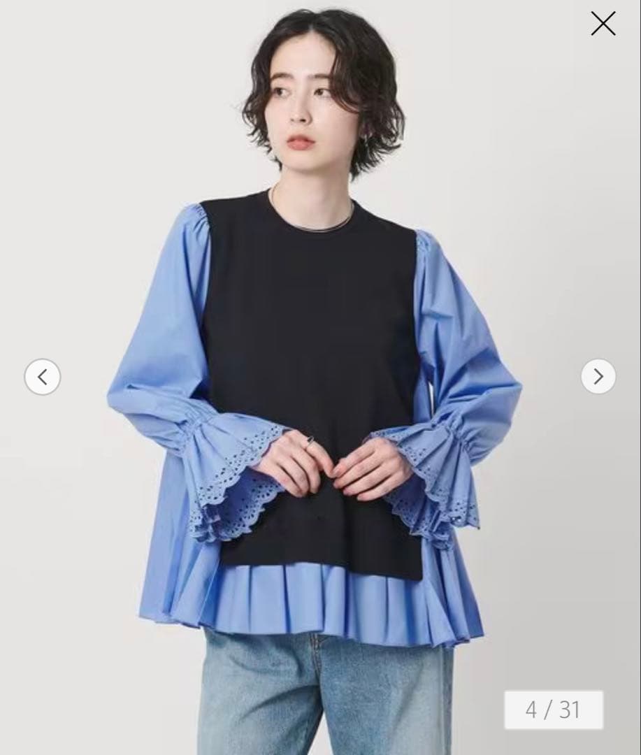 united arrows/プリーツ コンビ ニット ブラウス UNITED ARROWS｜プリーツ コンビ ニット ブラウス -ウォッシャブル