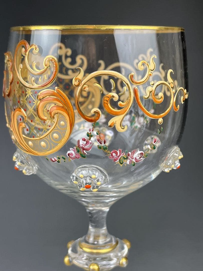 希少】モーゼル エナメル盛 金彩 ワイングラス 金盛り エナメル彩 フランス