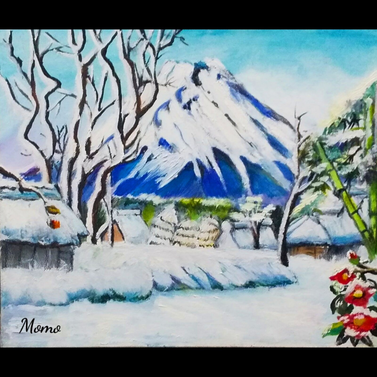 冬の富士山 絵画 雪景色 ふじさん 油絵 原画 風景 富士山 雪 アート