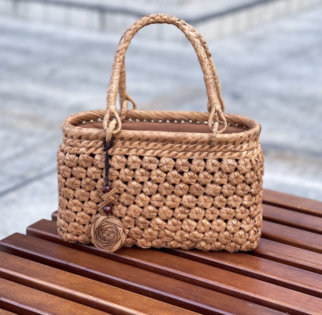 最高級 山葡萄 やまぶどう 六角花模様かごバッグ 二番皮半月丸 - 藤子