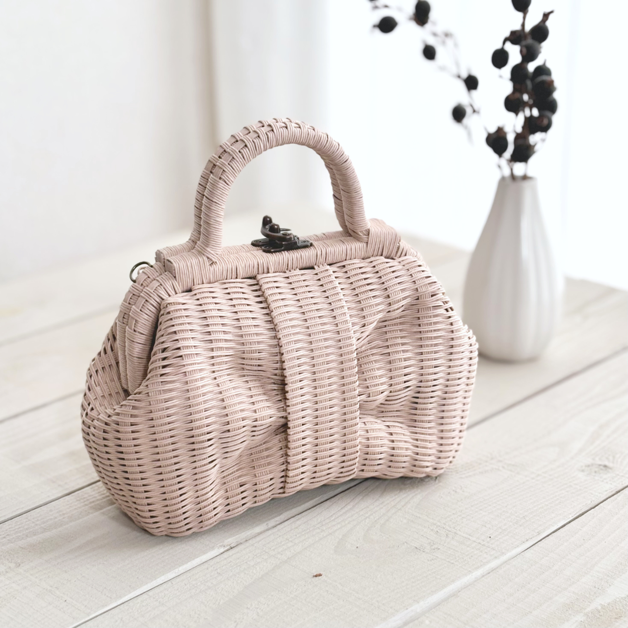 受注制作】かごバッグ - リボン - Mサイズ - LOPのがまぐちバスケット