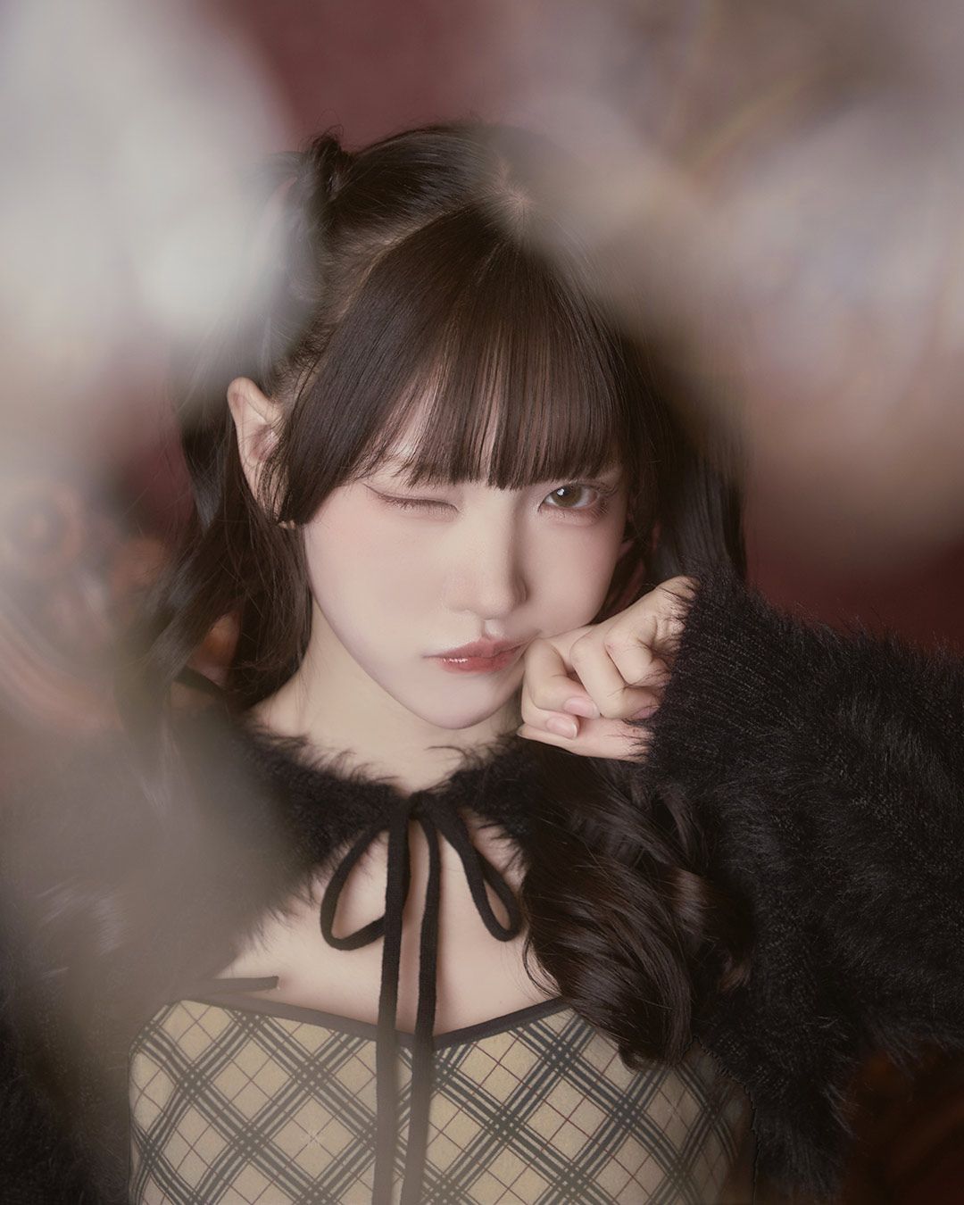 オリジナルチェック柄アンサンブルミニワンピース ベージュ