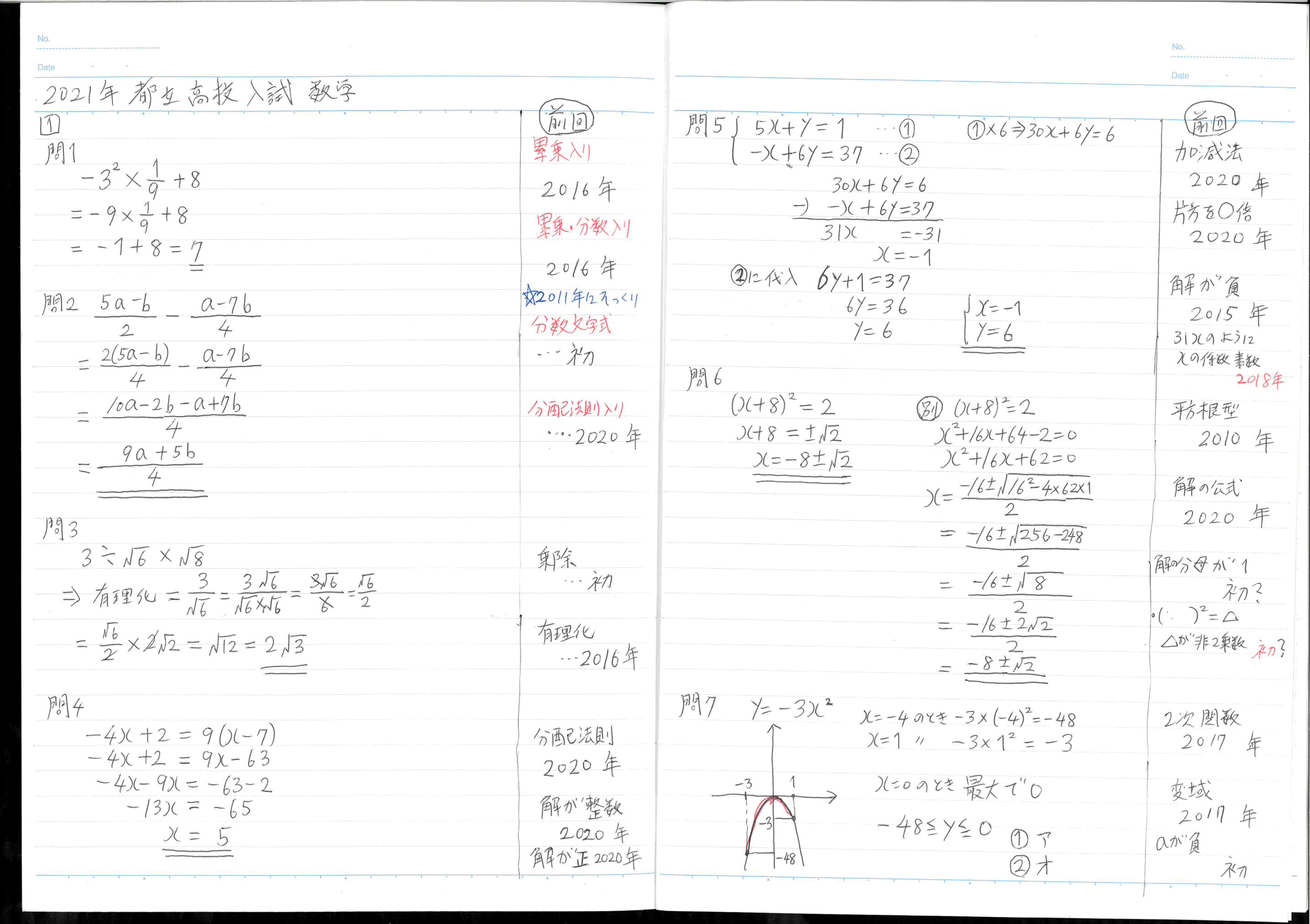 都立高校入試2021年数学 解法例 解説