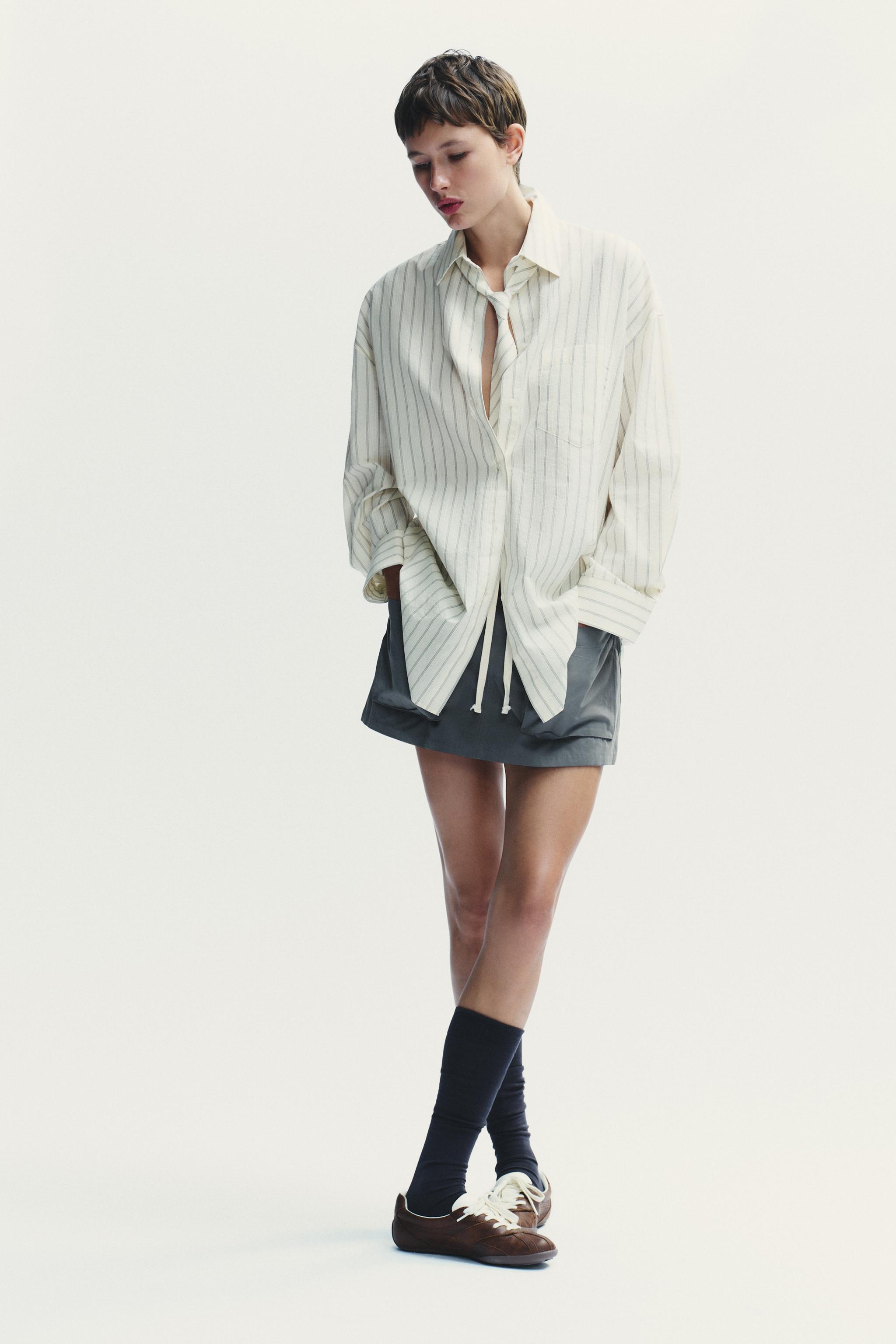 OVERSIZED SHIRT WITH TIE - White / Gray | ZARA Canada