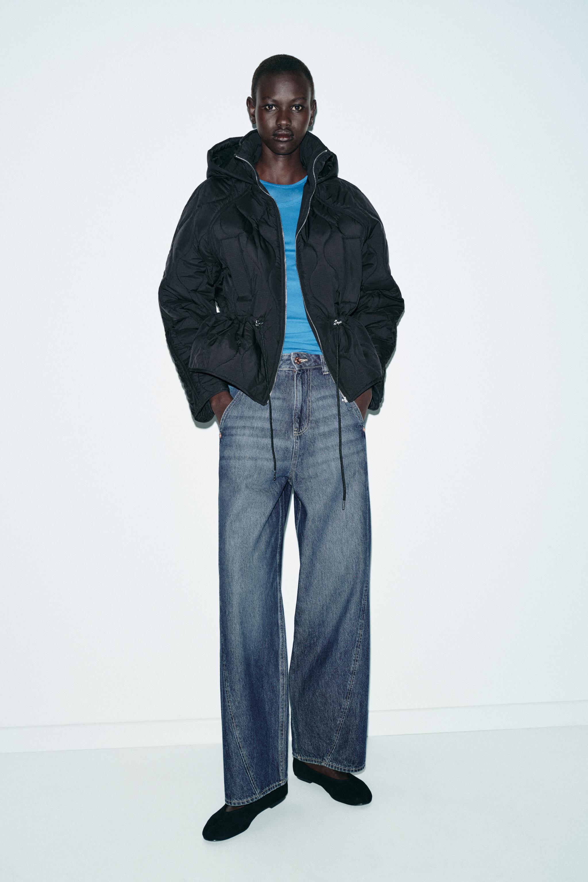 フード付きパフジャケット - ブラック | ZARA Japan / 日本