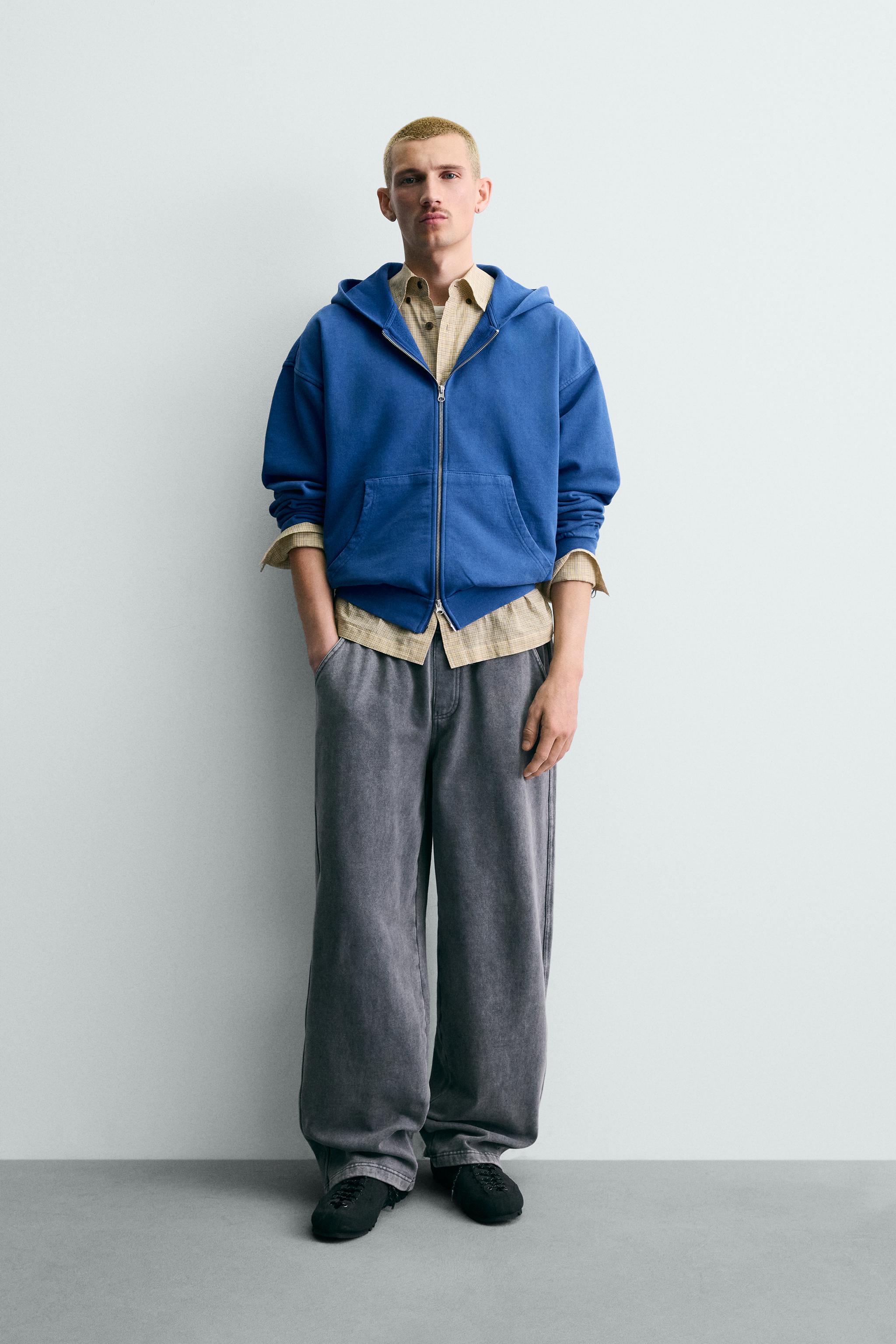 WASHED ZIP HOODIE - Blue / Steel | ZARA Canada