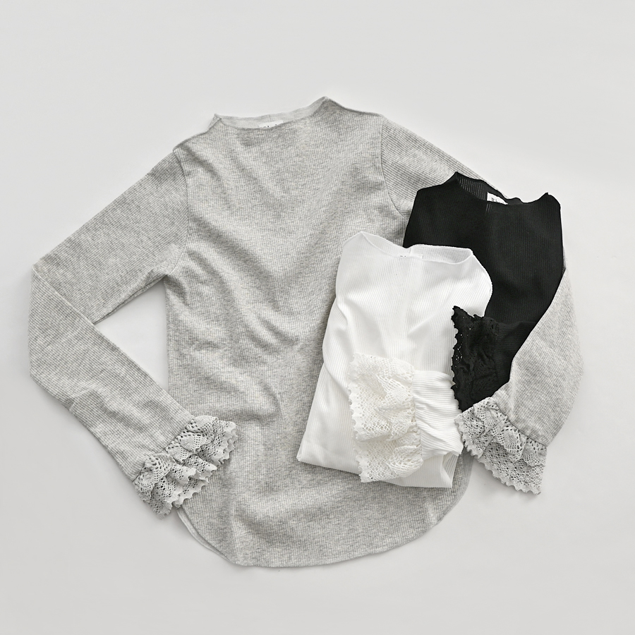 RhodolirioN (ロドリリオン) Ribbed Race Cuff Pullover Tee (袖フリル