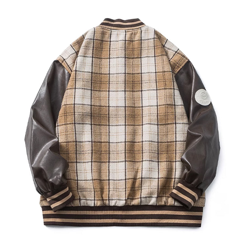 チェック柄＆レザーコンビ カレッジスタジャン – streofit
