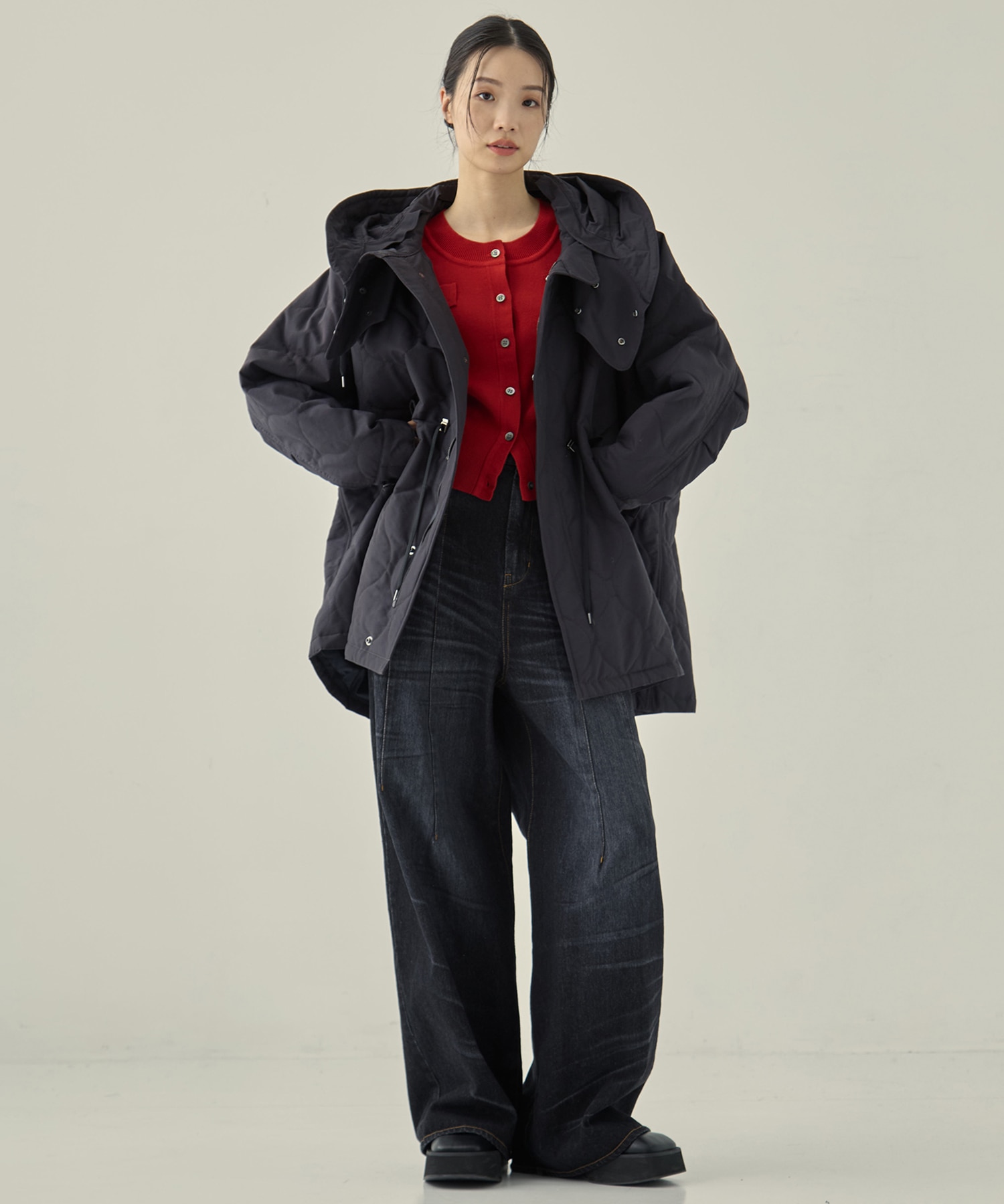 リサイクル60/40クロスキルティング モッズコート(FREE DARK GREY